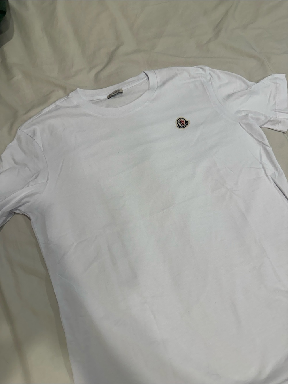 Moncler White Crewneck T-Shirt with Logo Patch